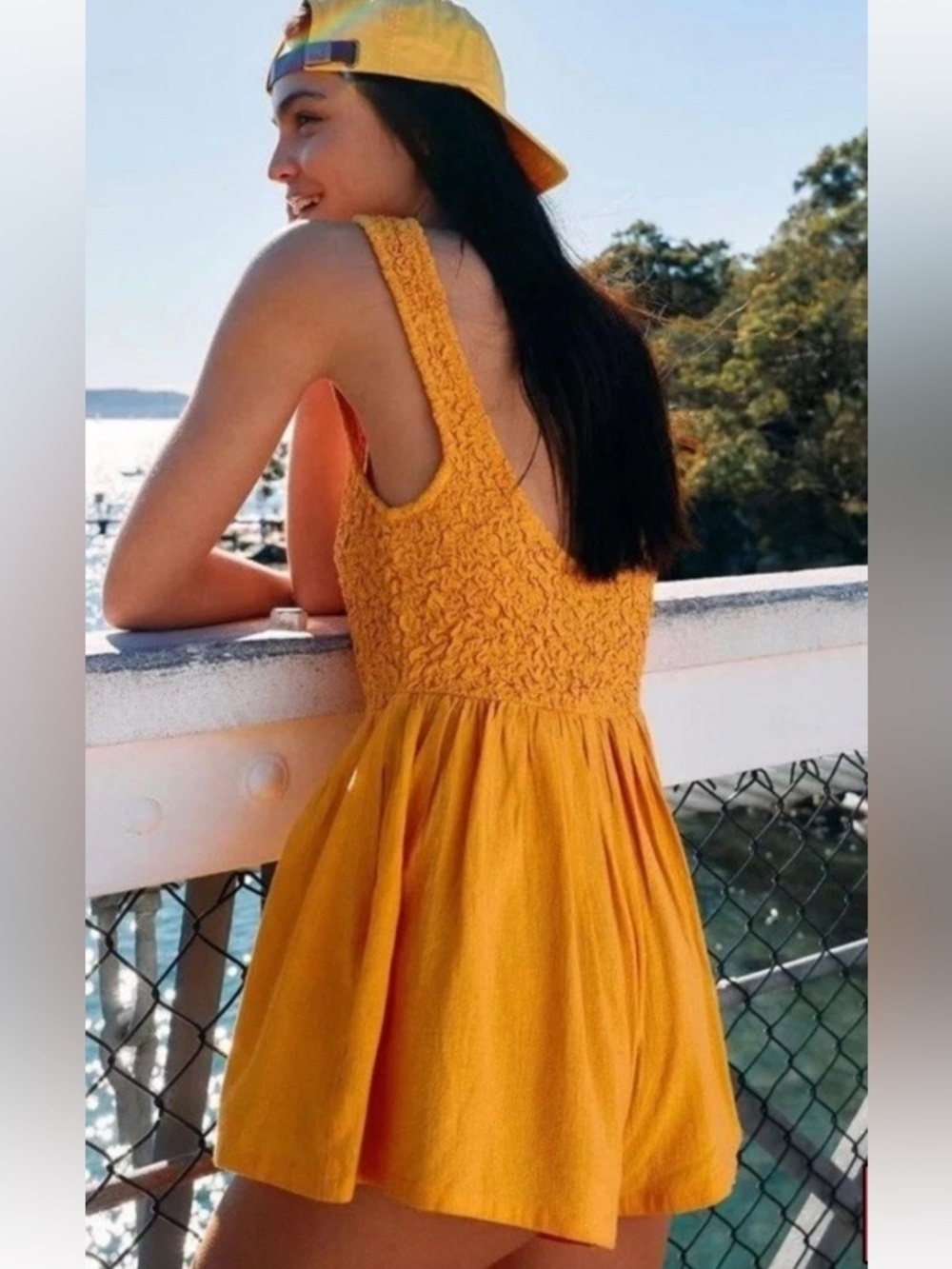 NWOT Free People Juliette Romper XS Cantaloupe Orange/Yellow - Picture 3 of 16